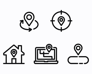Collection of Icons Illustrating Location and Navigation Related Concepts Such as Targeting Destinations and Finding Local Businesses in a Digital Age