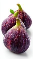 Fresh Purple Figs with Water Droplets on White Background
