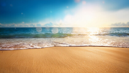 Tropical Summer Beach Vacation Sunlit Sand Sparkling Ocean Blurred Background