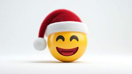 Smiling Yellow Face Wearing Santa Hat on White Background
