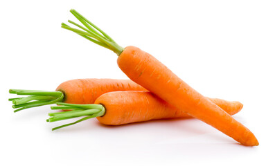 Three fresh carrot isolated on white background
