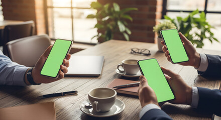 businessman working in office with phone Green Screen