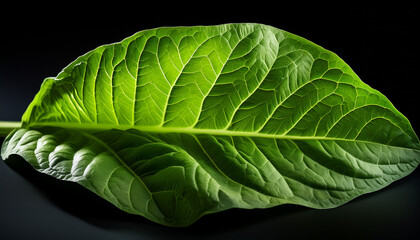 Vibrant Green Tobacco Leaves Isolated On Black Background