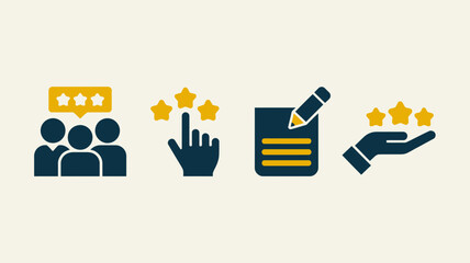 Four horizontal flat icons representing customer feedback and satisfaction vector illustration silhouette