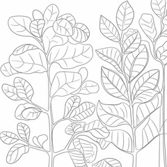 Detailed abstract botanical outline vector illustration of lush greenery scalable eps graphic silhouette