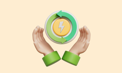 재생 에너지 사이클 아이콘과 손 Renewable Energy Cycle Icon with Hand