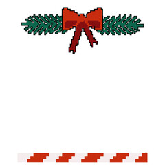 Festive pixel art Christmas border with red bow and fir branches