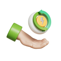 재생 에너지 사이클 아이콘과 손 Renewable Energy Cycle Icon with Hand
