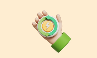 재생 에너지 사이클 아이콘과 손 Renewable Energy Cycle Icon with Hand