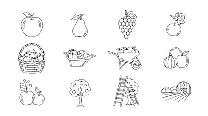 Artistic hand-drawn collection of fresh fruits vegetables and farm harvest elements vector
