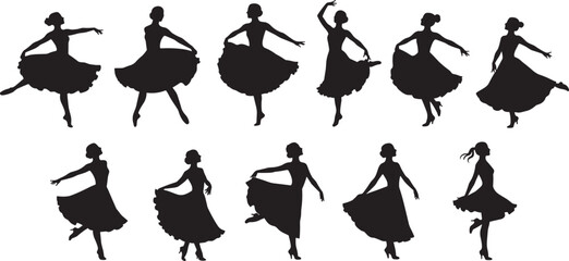 Ballet, silhouette, dancer, pose, motion, ballerina, black, figure, white, background, graceful, pirouette, arabesque, tutu, elegance, dance, performance,  © Rahul Creatives