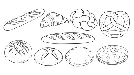 Artistic sketch collection of freshly baked artisan bread and pastries variety vector