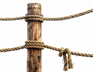 Wooden post with ropes tied around it