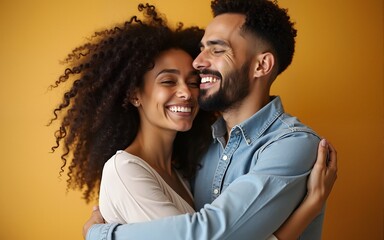 happy couple with man and woman in embrace. High quality