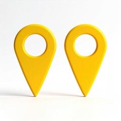 Two 3D yellow map pins isolated on a white background