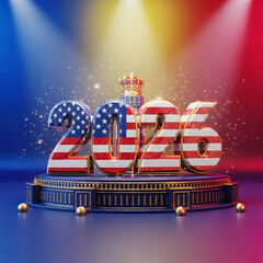2026 USA flag style 3d text. 2026 festival multicolor 3d text. 2026 happy new year vibe. 