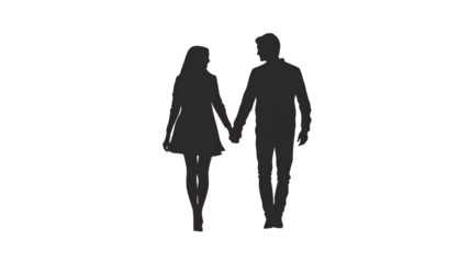 Silhouette of a man and woman holding hands on transparent background
