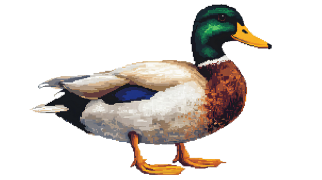 Pixelated duck on transparent background