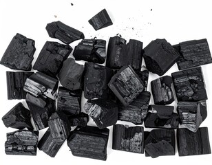 Pile of black, chunky, textured mineral fragments
