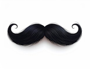 Fancy black mustache with curled tips, isolated