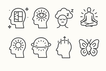 Linear Icons Set on Mindfulness, Awareness, and Transformation