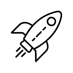 Rocket launching with flames in simple line art style  