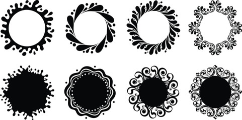 Collection of decorative circular frames and borders, showcasing splatter and ornate designs