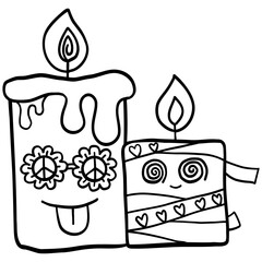 halloween festival. Playful cartoon candles with smiling faces and vibrant colors. retro trendy groovy halloween illustration in doodle line style