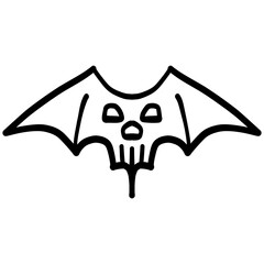 halloween festival. Bat illustration with a skull design in purple and black hues. retro trendy groovy halloween illustration in doodle line style