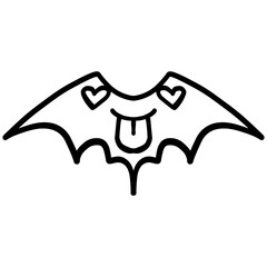halloween festival. Cartoon bat with hearts and a playful expression. retro trendy groovy halloween illustration in doodle line style