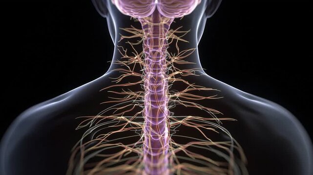 Human nervous system brain and spinal cord medical animation on black 4k uhd video