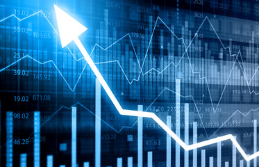 Stock market graph. upward arrow graph shows business growth .3d illustration