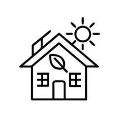Eco-friendly house with solar panels and sun illustration  
