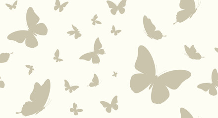 A gentle pattern of numerous fluttering beige butterflies on a cream background.