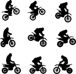 Bigfoot Riding a Bicycle Silhouette Set