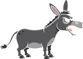 Angry cartoon donkey character illustration, aggressive expression, funny animal mascot, vector artwork, isolated on black background, perfect for humor designig