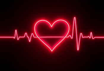 A neon red heart with an EKG heartbeat line running through it on a black background.
