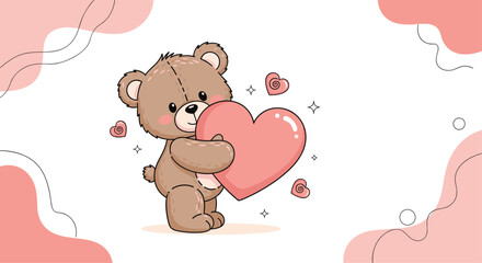 Obraz premium A cute teddy bear holding a big pink heart with a lovely background.