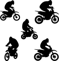 Bigfoot Riding a Bicycle Silhouette Set