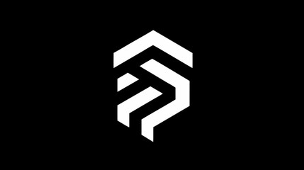 Modern abstract geometric white symbol on black background. Minimalist creative design for technology, business, branding, or digital projects.