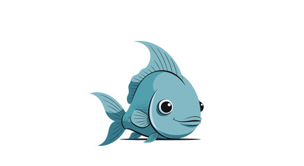 Obraz premium A cute cartoon blue fish swims in a simple illustration style.