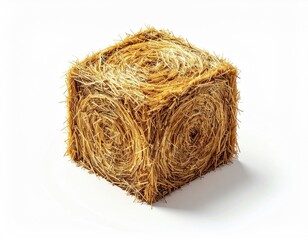 Hay bale carved into cube, straw swirl on each side