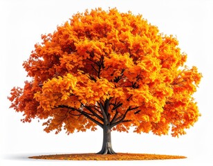 Tree of bright, vivid orange leaves against white backdrop
