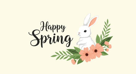 Obraz premium Welcome the arrival of springtime with this adorable bunny surrounded by blooming flowers and lush greenery.
