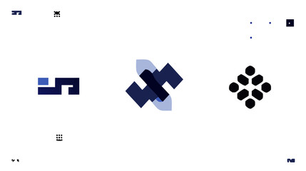 Obraz premium Modern abstract geometric shapes, digital data symbols, futuristic technology or business concept vector illustration on white.