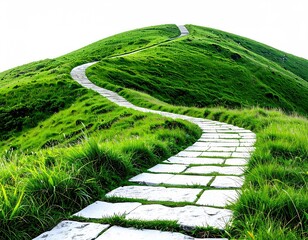 Stone path winds up grassy hill to horizon
