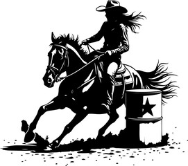 Cowgirl Barrel Racing Action