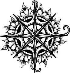 Floral Compass Rose Tattoo Design