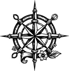 Floral Compass Rose Tattoo Design