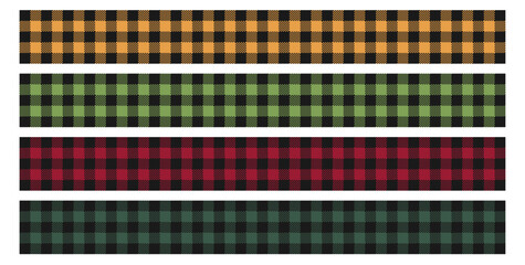 Christmas vichy pattern border. Seamless cute gingham print frame for xmas background. Vintage scrapbook tape in red and green. Flannel kitchen loincloth for thanksgiving holiday vector illustration